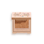 An open, single-pan eyeshadow with a mirrored lid in an iridescent orange-gold shade with very fine shimmer.