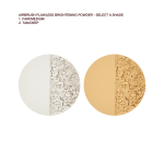 Swatches of two brightening, setting powder compacts in white and golden-yellow.