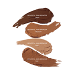 Swatches of four cream bronzers in sandy-beige, light brown, medium-brown, and dark brown cream bronzers.
