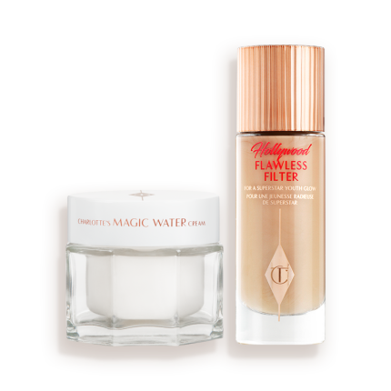 A jar of moisturiser next to a bottle of liquid foundation