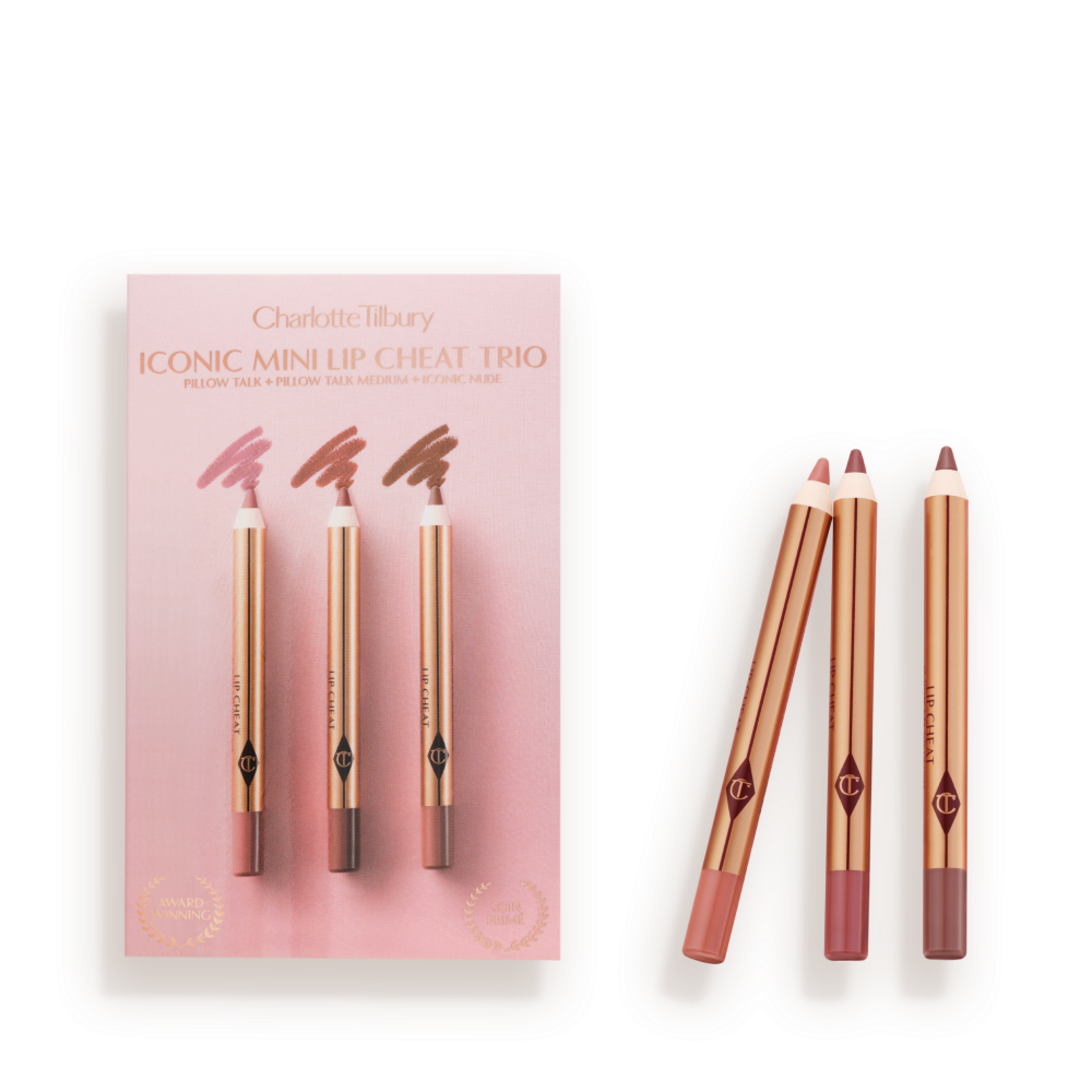 CHARLOTTE-S_ICONIC_LIP_CHEAT_TRIO__1_ Shop Charlotte's Iconic Lip Cheat Trio and line your lips with 3 iconic Charlotte Tilbury shades including award-winning Pillow Talk, Pillow Talk Medium and Iconic Nude.
