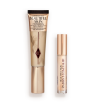Foundation in a sleek gold-coloured tube with a concealer in a glass tube and gold-coloured lid.