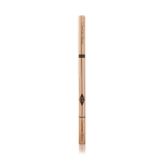 A closed, double-ended eyebrow pencil and spoolie brush duo with gold-coloured packaging.