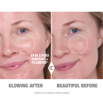Before and after of a fair-tone model with bare skin in the before shot and facial oil applied in the after shot, making the skin look radiant and plumper.