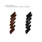 Swatch of a dark brown, liquid eyeliner and black-coloured mascara.