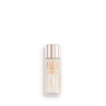 A large, clear bottle filled with luminous, cream-coloured watery toner with a silver-coloured lid.