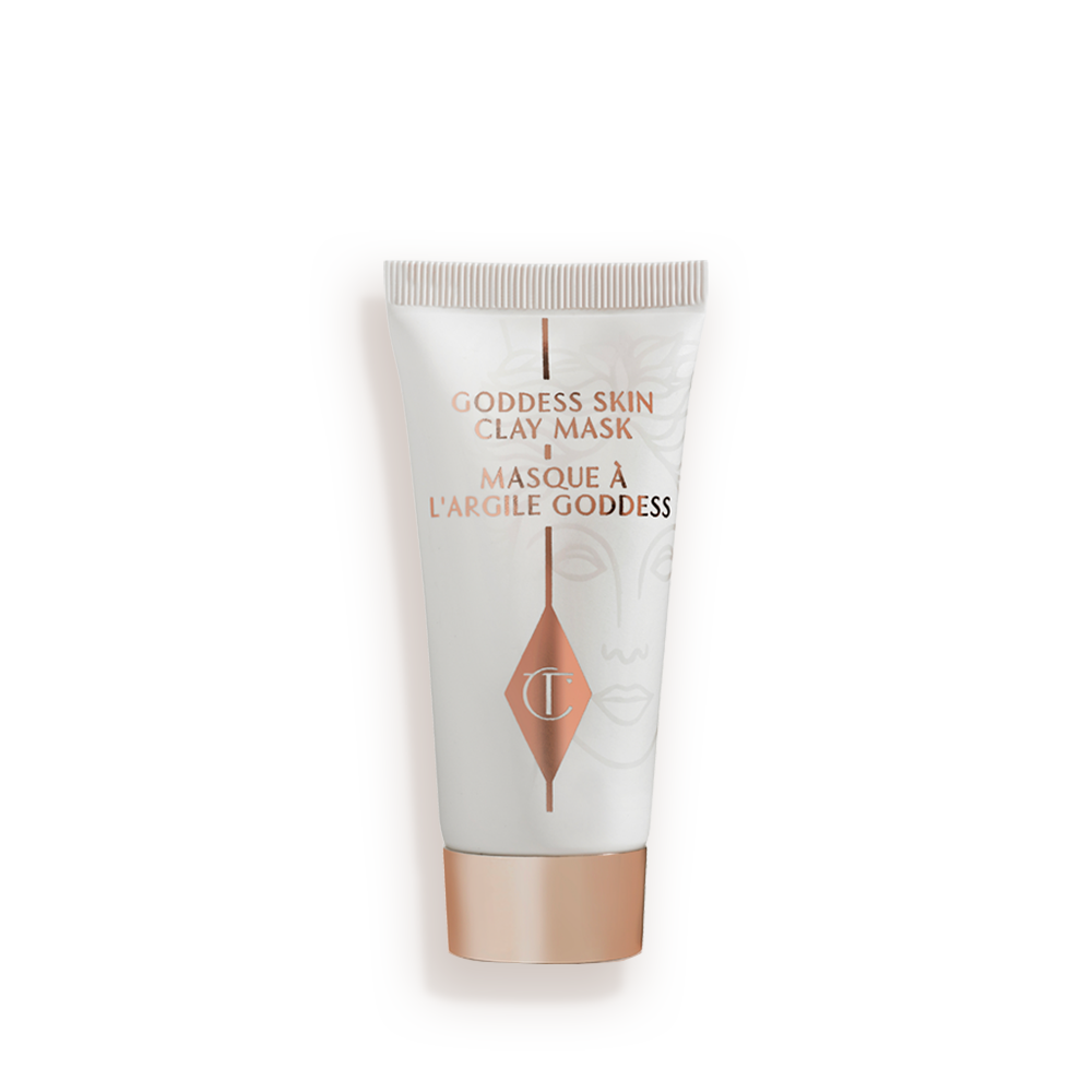 GODDES_SKIN_CLAY_MASK_15ML A wash-off clay mask in a white-coloured tube with a gold-coloured lid.