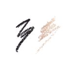 Swatches of a duo eyeliner pencil in black and champagne-beige shades.