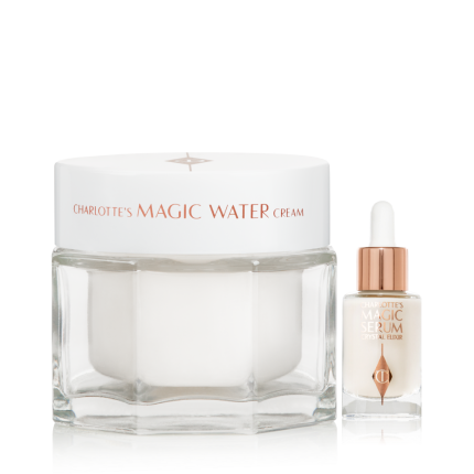 Magic Water Cream packaging and Magic Serum on white background
