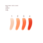 Swatches of four colour correctors in light peach, medium-peach, orange, and burnt orange colours.