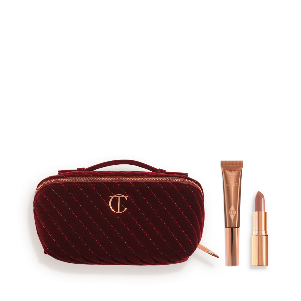 MakeupBag_BagCoreTrio Super Nudes Sculpting Secrets + Large Makeup Bag with Liquid Contour + Nude Lipstick