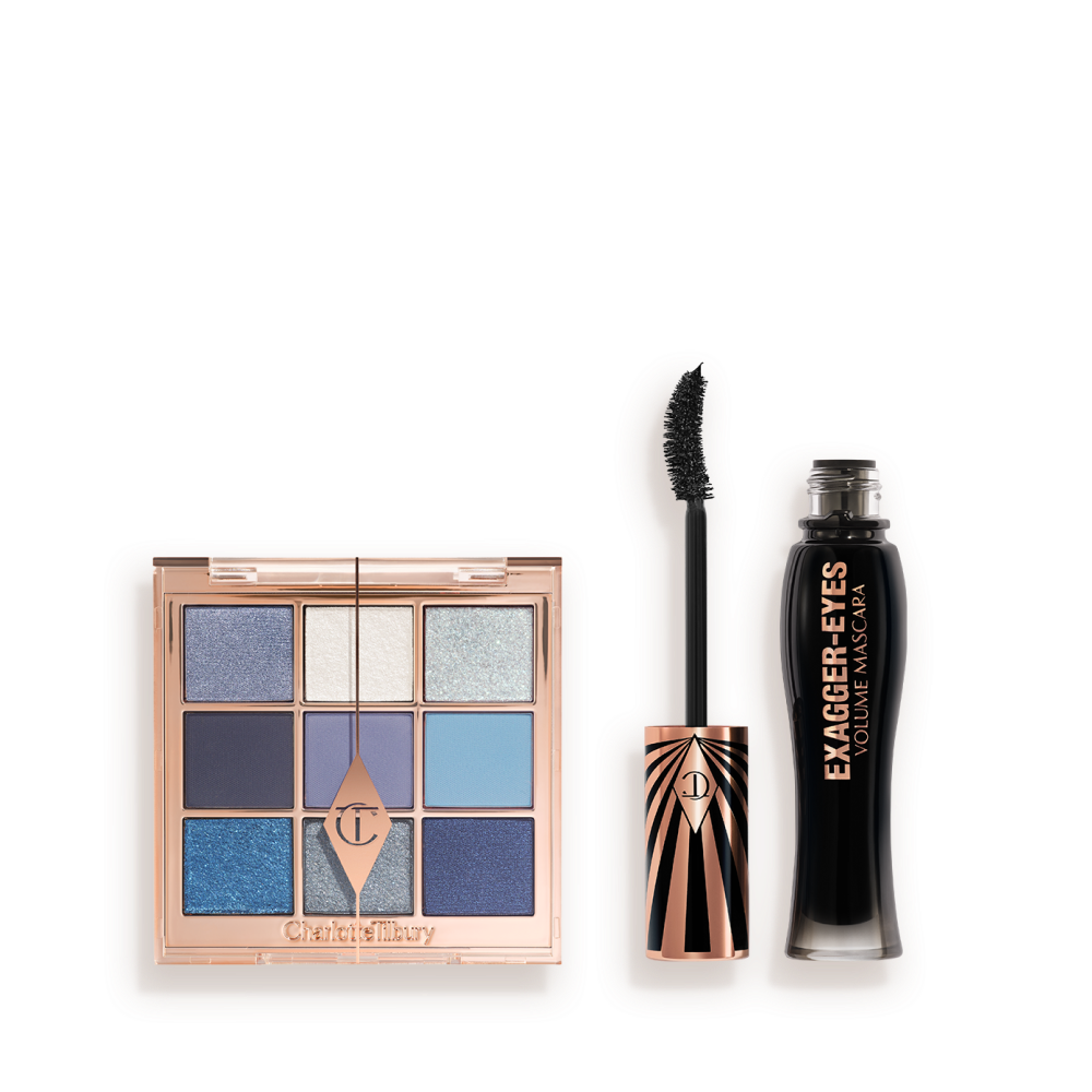 PALETTE_OF_BEAUTIFYING_EYE_TRENDS_-_Denim_Dimension___EXAGGER-EYES_VOLUME_MASCARA_EEVMXX8XXR Charlotte's Beautifying Exagger-Eyes Duo: 9-Pan Eyeshadow Palette + Mascara Kit
