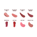 Swatches on fair and deep skin models showing Pillow Talk Love Effect Lipsticks and the original Pillow Talk Lipstick shades.