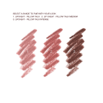 Swatches of three lip liner pencils in nude pink, rose-pink, and tawny brown.