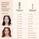 Shade matching chart for Charlotte Tilbury Airbrush Flawless Foundation and Airbrush Flawless Blur Concealer, showing fair shades from 1 Cool to 4 Warm with corresponding concealer matches.