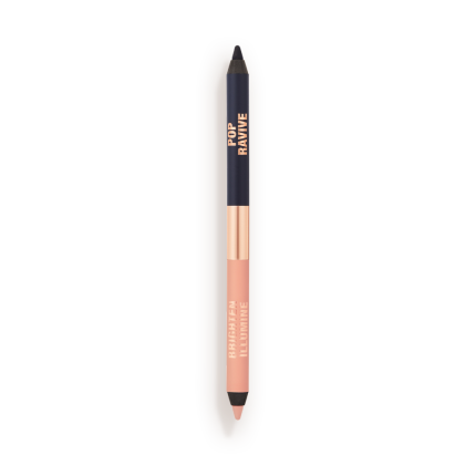 A double-sided eyeliner pencil in jet black and nude beige.