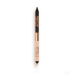 An open, double-ended eyeliner pencil in black and nude beige shades.