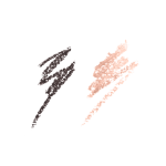 Swatches of a double-ended eyeliner pencil in black and nude beige shades.