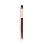 An eyeshadow blending brush with a golden and dark crimson-coloured handle.
