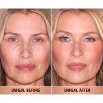 Model with and without make up showcasing blush.