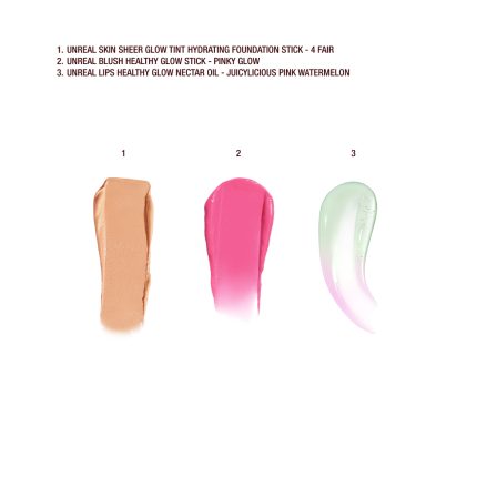 UNREAL FOUNDATION  + PINKY GLOW SWATCH + JUICYLICIOUS PINK WATERMELON SWATCH