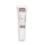 An open, white-coloured eye serum tube with silver-colour geometric patterns on the front and text written on it that reads, 'eye appear depuffed and brighter with Iceawake, caffeine complex'
