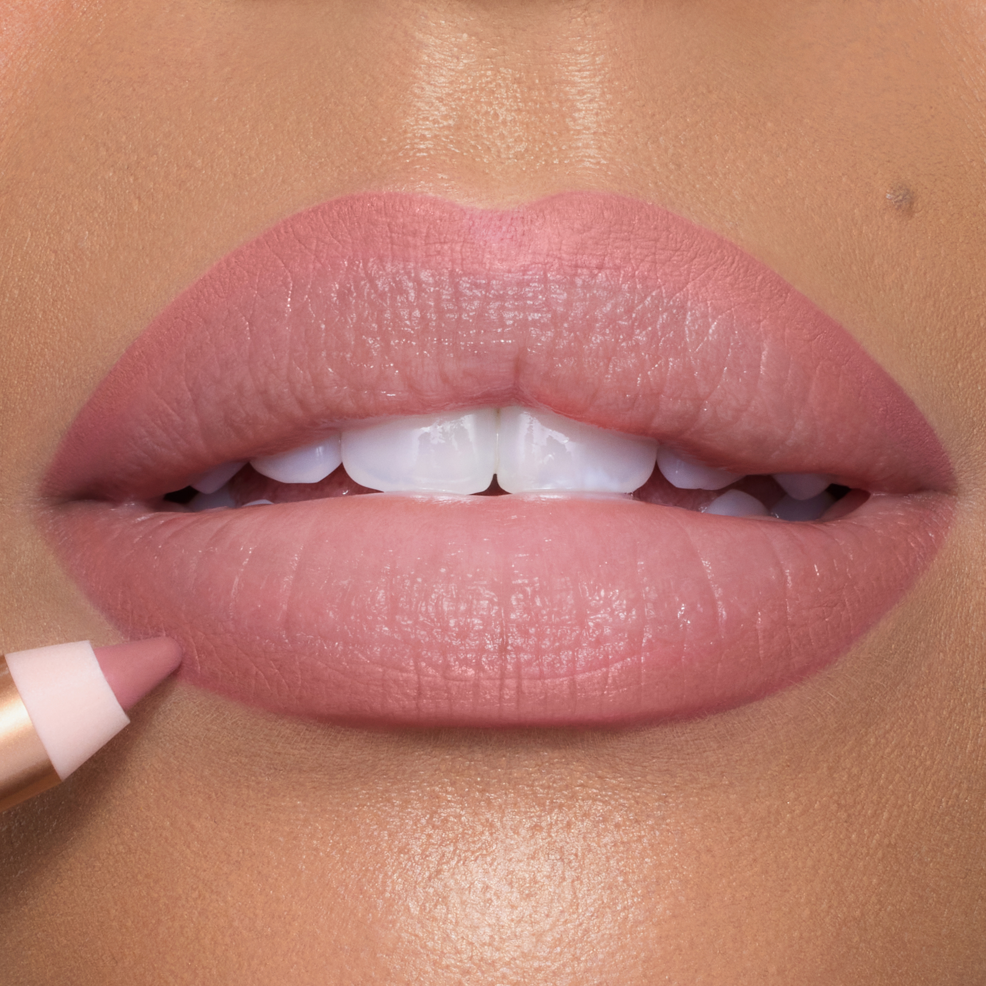 Lip Cheat in shade Pillow Talk Original on lip close up
